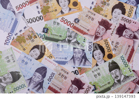Korea, Korean cash bills, and the won currency for exchange and financial transactions. Korean won Korea, Korean cash bills, and the won currency for exchange and financial transactions. Korean won 139147393
