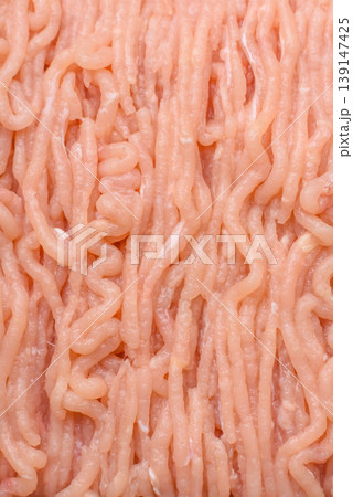 Raw fresh ground chicken, turkey, or pork for burgers or meatballs. Raw ground chicken Raw fresh ground chicken, turkey, or pork for burgers or meatballs. Raw ground chicken 139147425