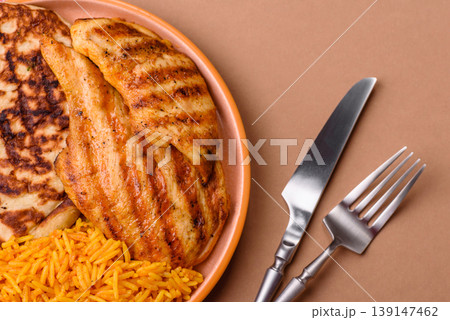 Dajaj Mashwi, an Arabic dish with rice and chicken, salt, and spices. Dajaj Mashwi as a background 139147462