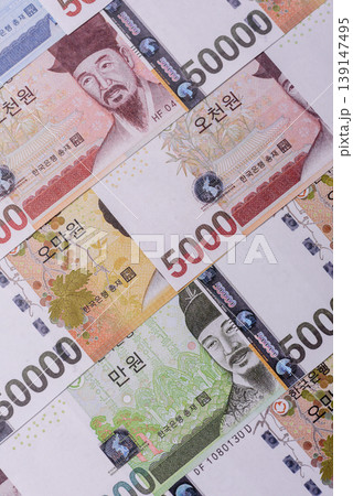 Korea, Korean cash bills, and the won currency for exchange and financial transactions. Korean won 139147495