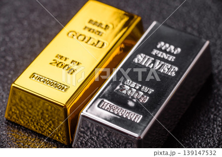 Gold and silver bullion or ingots as metals for bank storage, investments. Gold and silver bars 139147532