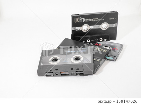 High-end Vintage analog Cassette Tape( metal tape or Type IV and Type II ) in retro collection, isolated on white background. High-end Vintage analog Cassette Tape( metal tape or Type IV and Type II ) in retro collection, isolated on white background. 139147626