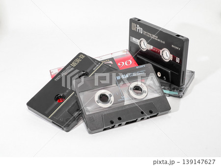High-end Vintage analog Cassette Tape( metal tape or Type IV and Type II ) in retro collection, isolated on white background. High-end Vintage analog Cassette Tape( metal tape or Type IV and Type II ) in retro collection, isolated on white background. 139147627