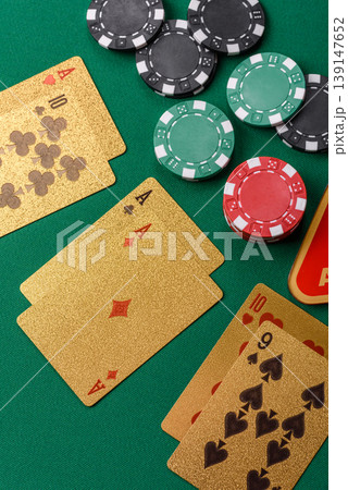 Casino, cards and chips on a colored background, poker and blackjack. Cards and chips Casino, cards and chips on a colored background, poker and blackjack. Cards and chips 139147652