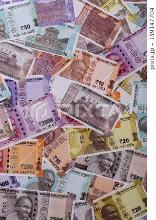 Indian paper currency, rupees, for financial transactions and exchange. Indian rupee currency Indian paper currency, rupees, for financial transactions and exchange. Indian rupee currency 139147704