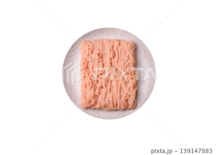 Raw fresh ground chicken, turkey, or pork for burgers or meatballs. Raw ground chicken Raw fresh ground chicken, turkey, or pork for burgers or meatballs. Raw ground chicken 139147883
