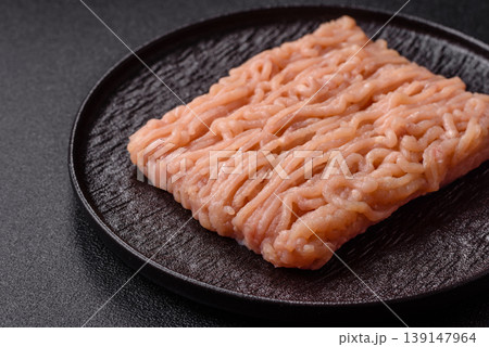 Raw fresh ground chicken, turkey, or pork for burgers or meatballs. Raw ground chicken Raw fresh ground chicken, turkey, or pork for burgers or meatballs. Raw ground chicken 139147964