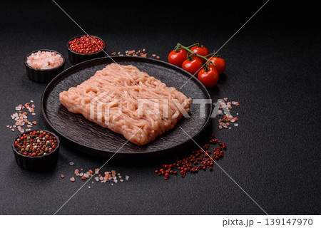 Raw fresh ground chicken, turkey, or pork for burgers or meatballs. Raw ground chicken Raw fresh ground chicken, turkey, or pork for burgers or meatballs. Raw ground chicken 139147970