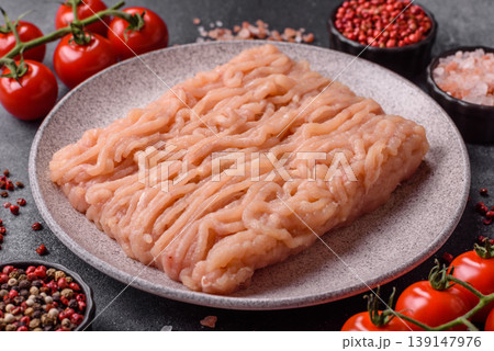 Raw fresh ground chicken, turkey, or pork for burgers or meatballs. Raw ground chicken Raw fresh ground chicken, turkey, or pork for burgers or meatballs. Raw ground chicken 139147976