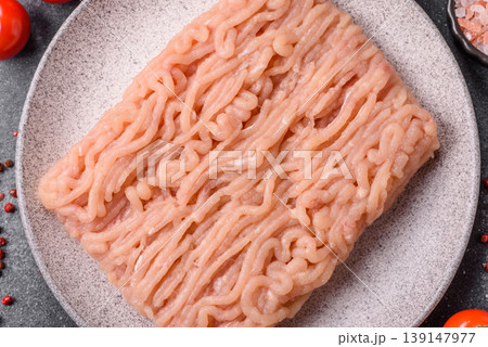 Raw fresh ground chicken, turkey, or pork for burgers or meatballs. Raw ground chicken Raw fresh ground chicken, turkey, or pork for burgers or meatballs. Raw ground chicken 139147977