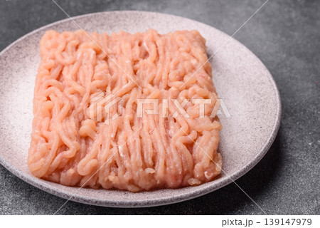 Raw fresh ground chicken, turkey, or pork for burgers or meatballs. Raw ground chicken Raw fresh ground chicken, turkey, or pork for burgers or meatballs. Raw ground chicken 139147979