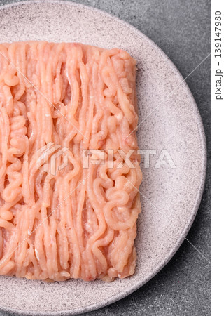 Raw fresh ground chicken, turkey, or pork for burgers or meatballs. Raw ground chicken Raw fresh ground chicken, turkey, or pork for burgers or meatballs. Raw ground chicken 139147980