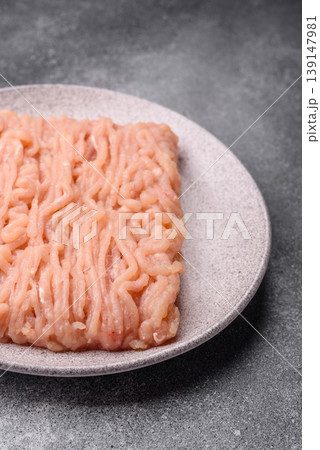 Raw fresh ground chicken, turkey, or pork for burgers or meatballs. Raw ground chicken Raw fresh ground chicken, turkey, or pork for burgers or meatballs. Raw ground chicken 139147981