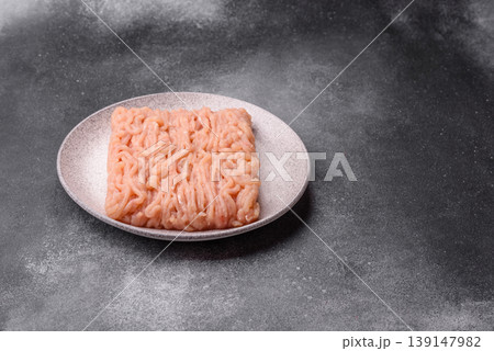 Raw fresh ground chicken, turkey, or pork for burgers or meatballs. Raw ground chicken Raw fresh ground chicken, turkey, or pork for burgers or meatballs. Raw ground chicken 139147982