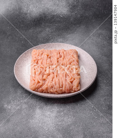 Raw fresh ground chicken, turkey, or pork for burgers or meatballs. Raw ground chicken Raw fresh ground chicken, turkey, or pork for burgers or meatballs. Raw ground chicken 139147984