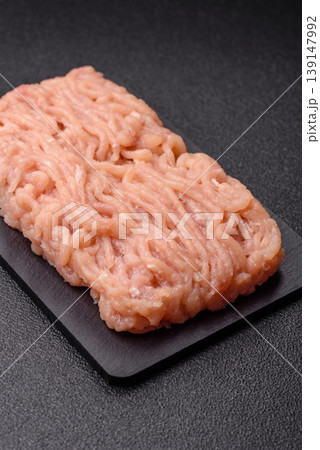 Raw fresh ground chicken, turkey, or pork for burgers or meatballs. Raw ground chicken Raw fresh ground chicken, turkey, or pork for burgers or meatballs. Raw ground chicken 139147992