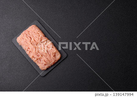 Raw fresh ground chicken, turkey, or pork for burgers or meatballs. Raw ground chicken Raw fresh ground chicken, turkey, or pork for burgers or meatballs. Raw ground chicken 139147994