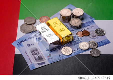 Gold and silver bullion or ingots as metals for bank storage, investments. Gold and silver bars 139148235