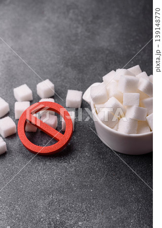The sugar ban sign as a concept to stop the problem of diabetes, a call to diet. The sugar ban sign 139148770