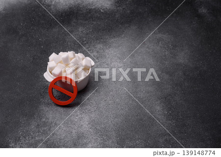 The sugar ban sign as a concept to stop the problem of diabetes, a call to diet. The sugar ban sign The sugar ban sign as a concept to stop the problem of diabetes, a call to diet. The sugar ban sign 139148774
