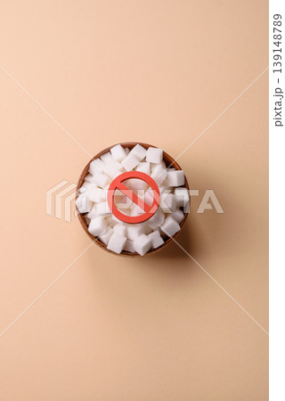The sugar ban sign as a concept to stop the problem of diabetes, a call to diet. The sugar ban sign 139148789