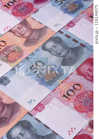 Chinese paper money, yuans in various denominations. China money Chinese paper money, yuans in various denominations. China money 139149075