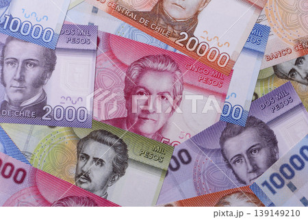 Chilean paper currency, peso, for financial transactions and exchange. Chilean peso currency 139149210
