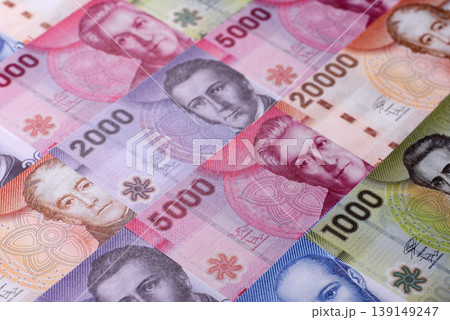 Chilean paper currency, peso, for financial transactions and exchange. Chilean peso currency 139149247
