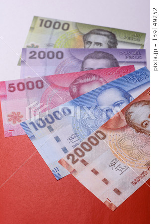 Chilean paper currency, peso, for financial transactions and exchange. Chilean peso currency Chilean paper currency, peso, for financial transactions and exchange. Chilean peso currency 139149252
