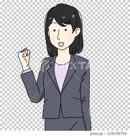 An illustration of a female businessman in a suit making a victory pose; symbolizes motivation and success. An illustration of a female businessman in a suit making a victory pose; symbolizes motivation and success. 139149756