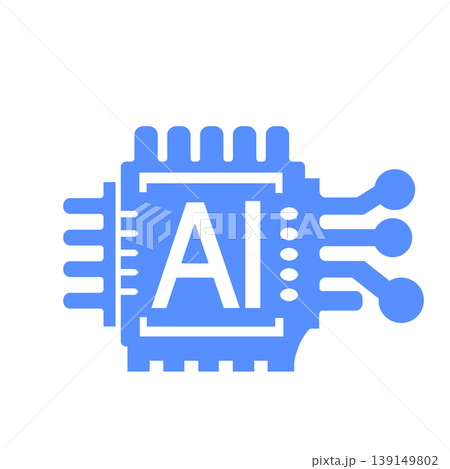 人工知能システムの中核となるAIチップを表したビジネス向けアイコン（青） 139149802