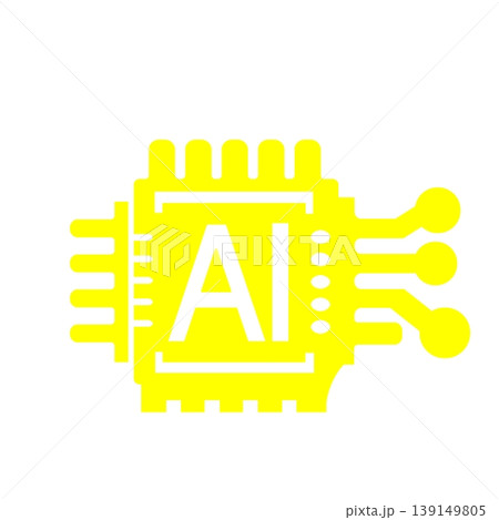 人工知能システムの中核となるAIチップを表したビジネス向けアイコン（黄色） 139149805