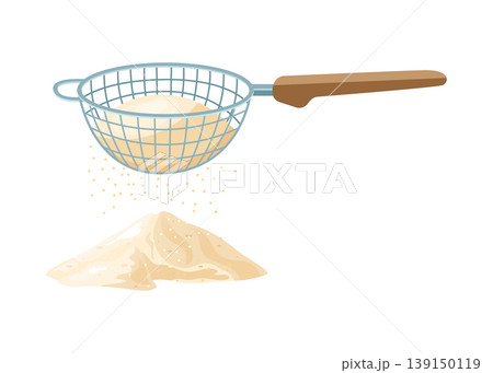 Flour sifter with falling powder and baking ingredient stock illustration. 139150119