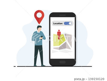 Man Using Smartphone for GPS Navigation App Tracking Stock Illustration. Man Using Smartphone for GPS Navigation App Tracking Stock Illustration. 139150120