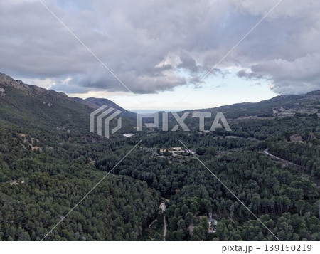 Landscape aerial overview, Rural area survey and mapping, Highaltitude view of countryside and pathways 139150219