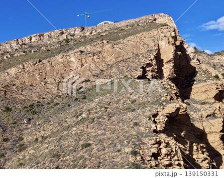 Vast sky over rugged cliffs, Majestic promontory with sprawling blue canopy and soaring rock faces 139150331