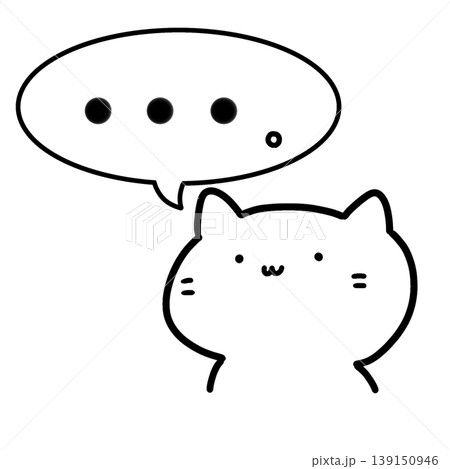 ひょっこり覗く白猫と吹き出しのイラスト素材（三点リーダー / 沈黙 / 無言） 139150946