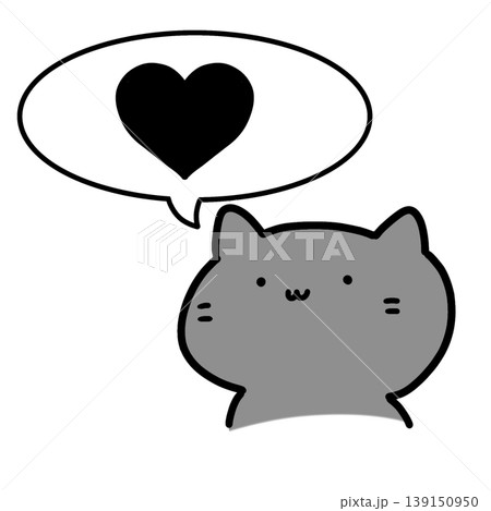 ひょっこり覗く黒猫と吹き出しのイラスト素材（ハート / 愛情 / シルエット / 好き） 139150950