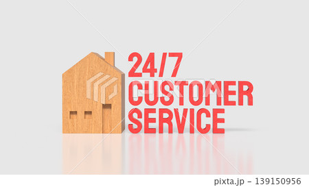 24 7 Customer Service Home Support Concept With Wooden House And Red Text 3d render. 24 7 Customer Service Home Support Concept With Wooden House And Red Text 3d render. 139150956
