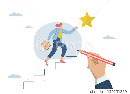 Leadership or consultant, Providing advice and assistance to the company's employees, Lead to business goals, Big hand uses pencil draw ladder helping businesswoman walk up to receive success award. 139151239