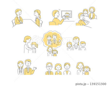 スクールカウンセラーと子どもの相談・支援イラストセット単色 スクールカウンセラーと子どもの相談・支援イラストセット単色 139151300