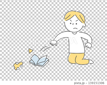 A monochrome illustration of a boy throwing things. 139151306