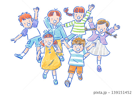元気な子どもたちの手描きのイラストセット　アナログタッチ 139151452