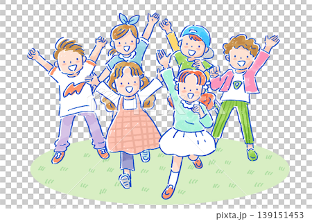 元気な子どもたちの手描きのイラストセット アナログタッチ 元気な子どもたちの手描きのイラストセット アナログタッチ 139151453