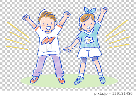 元気な子どもたちの手描きのイラストセット　アナログタッチ 139151456