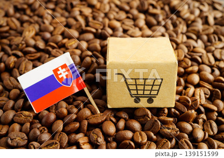 Slovakia flag with shopping cart box on coffee beans, shopping online for imxport xmport. Slovakia flag with shopping cart box on coffee beans, shopping online for imxport xmport. 139151599