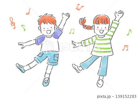 元気踊る女の子と男の子の手描きのイラスト アナログタッチ 元気踊る女の子と男の子の手描きのイラスト アナログタッチ 139152283