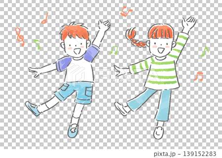 元気踊る女の子と男の子の手描きのイラスト アナログタッチ 元気踊る女の子と男の子の手描きのイラスト アナログタッチ 139152283