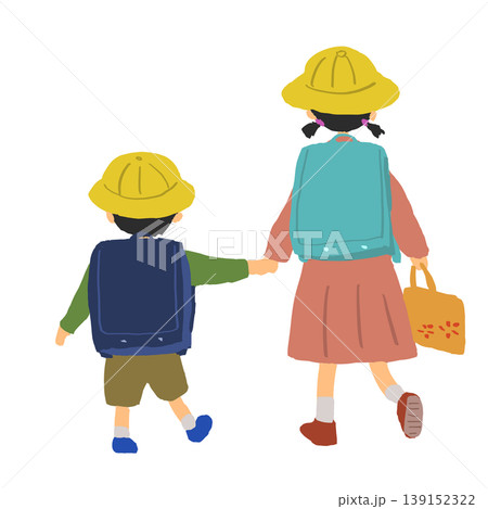 ランドセルを背負った女の子と男の子小学生の手描きイラスト ランドセルを背負った女の子と男の子小学生の手描きイラスト 139152322
