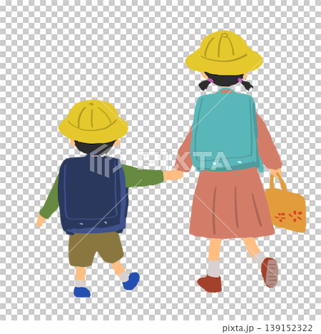ランドセルを背負った女の子と男の子小学生の手描きイラスト ランドセルを背負った女の子と男の子小学生の手描きイラスト 139152322